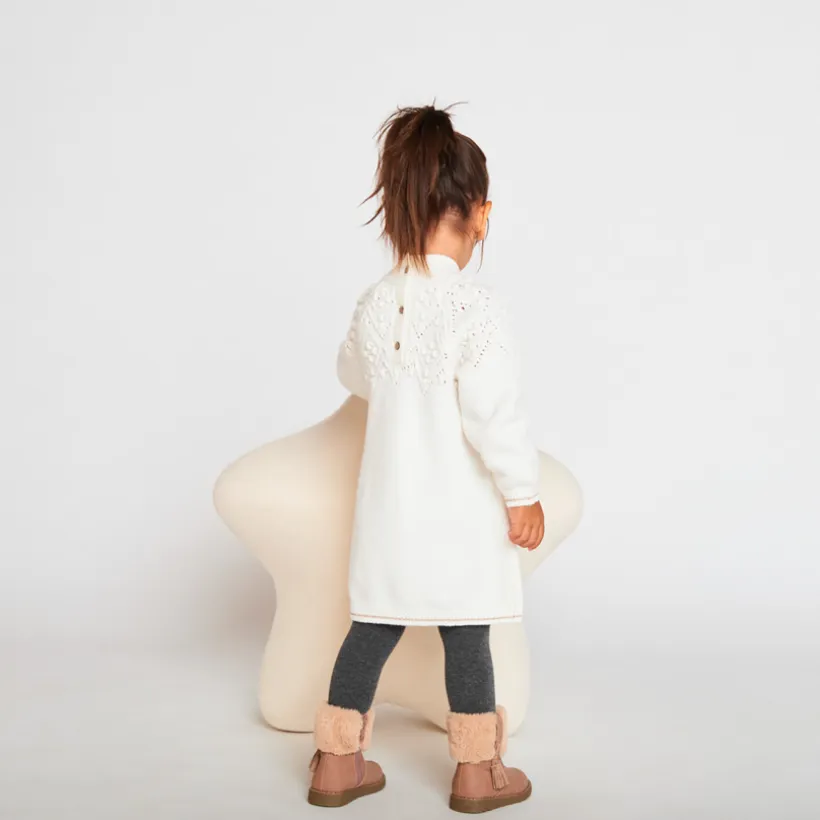 Robe manches longues en tricot uni pour bébé fille