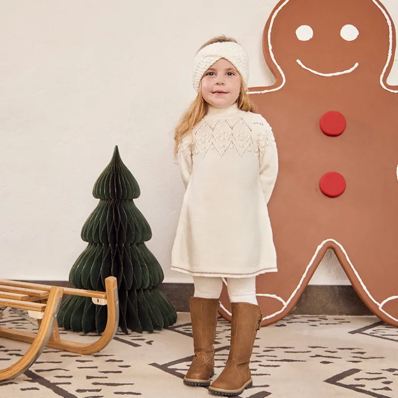 Robe manches longues en tricot uni pour bébé fille