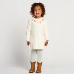 Robe manches longues en tricot et fleurs brodées pour bébé fille