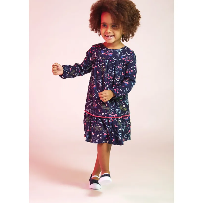 Robe manches longues en voile de viscose imprimé fleuri pour bébé fille