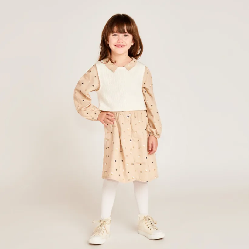 Robe manches longues à pois 2 en 1 pour fille