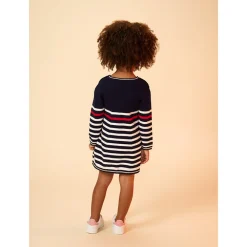 Robe manches longues rayée et boutons fantaisie pour bébé fille