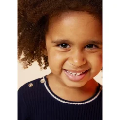 Robe manches longues rayée et boutons fantaisie pour bébé fille