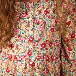 Robe manches longues sans col imprimé fleurs pour fille