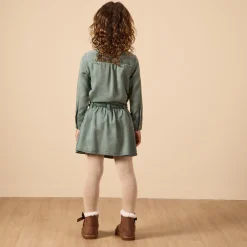 Robe manches longues style chemise avec ceinture pour fille