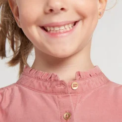 Robe manches longues style chemise avec ceinture tressé pour fille