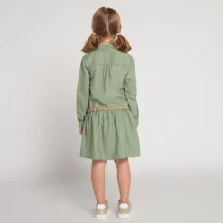 Robe manches longues style chemise + ceinture pour fille