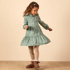 Robe manches longues style chemise imprimé fantaisie pour fille