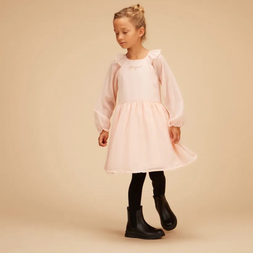 Robe manches longues unie en crêpe pour fille