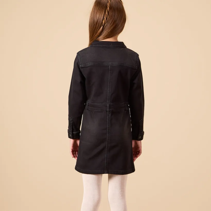Robe manches longues uni effet chemise pour fille