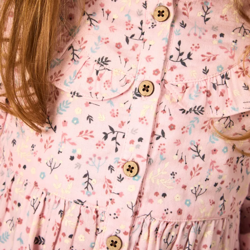 Robe manches longues à volants et imprimé fleurs pour bébé fille
