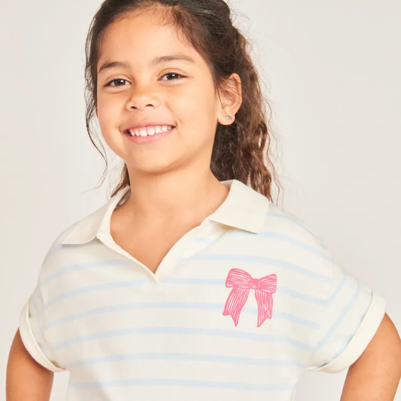 Robe polo col évasé à rayures pour fille