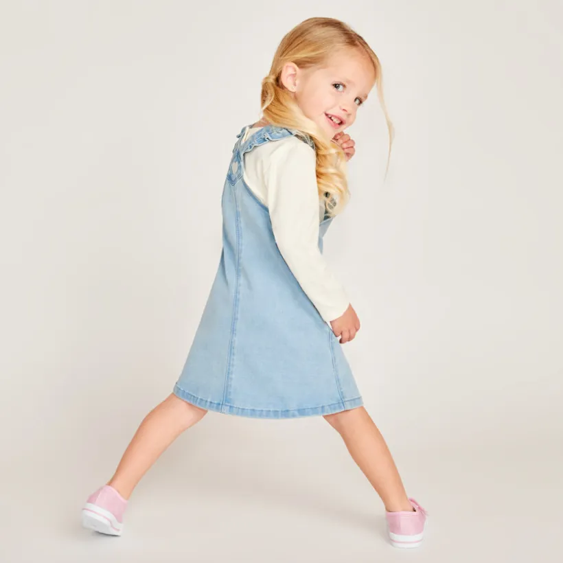 Robe salopette à cœurs dorés pour bébé fille