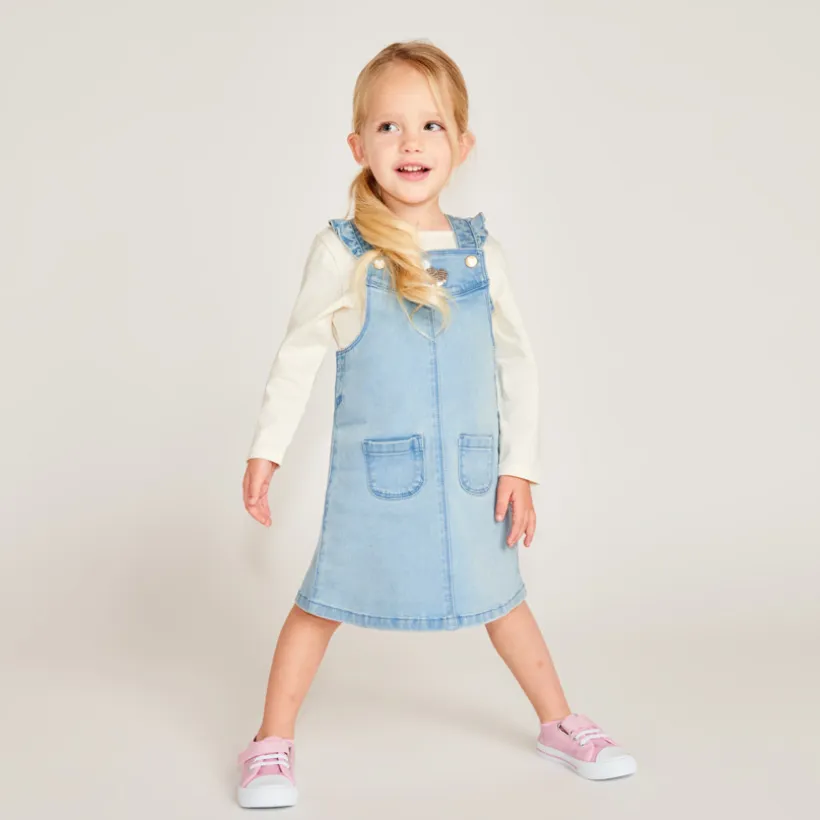 Robe salopette à cœurs dorés pour bébé fille
