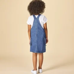 Robe salopette en denim avec poches soufflées pour fille