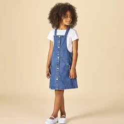 Robe salopette en denim avec poches soufflées pour fille