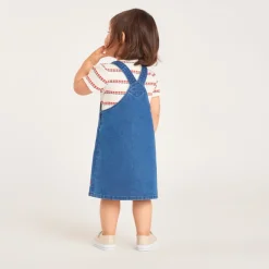 Robe salopette en denim brodée tulipes pour bébé fille