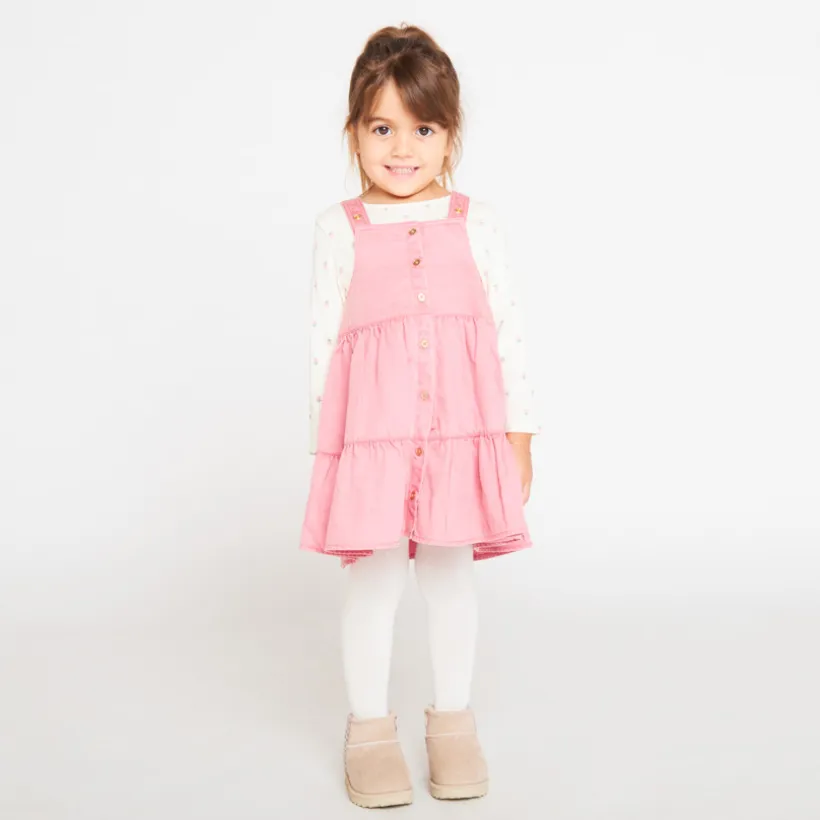 Robe salopette en toile unie pour bébé fille