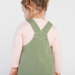 Robe salopette uni en denim kaki à poches pour bébé fille