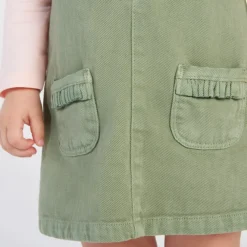 Robe salopette uni en denim kaki à poches pour bébé fille