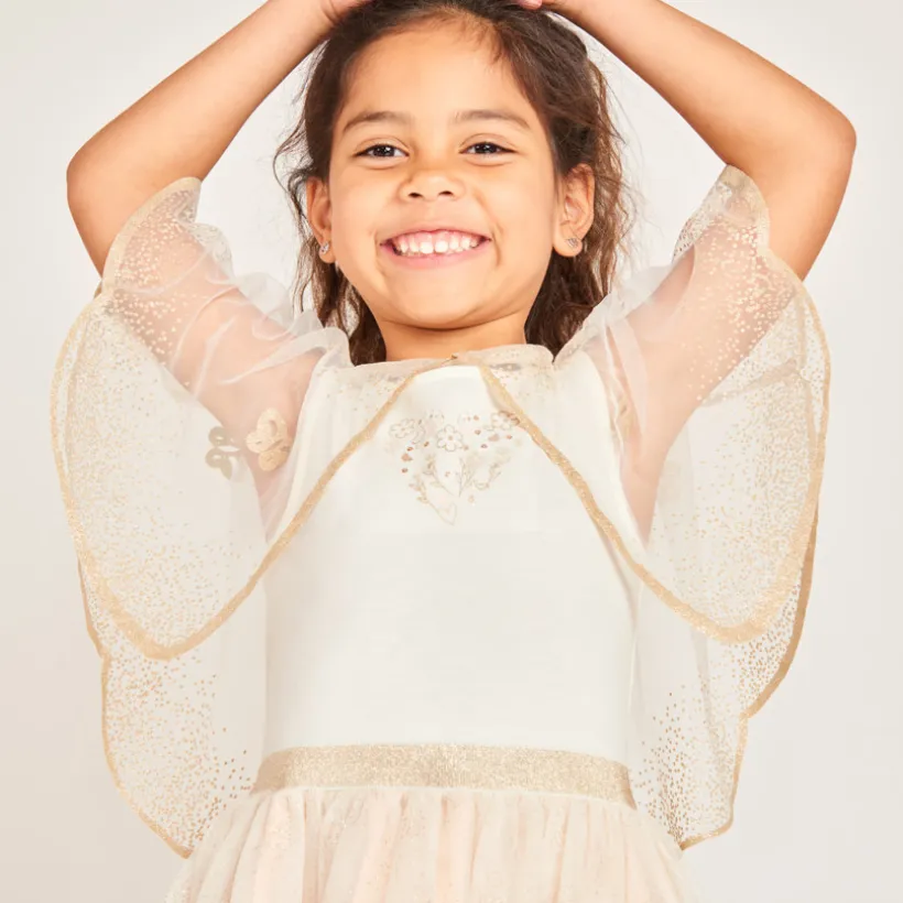Robe sans manches bi-matières avec cape papillon pour fille