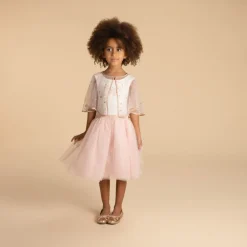 Robe sans manches bi-matières avec cape papillon pour fille