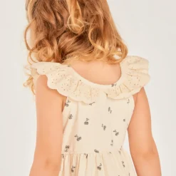 Robe sans manches à col en broderie anglaise imprimé cerises pour fille