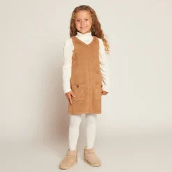 Robe sans manches doublée effet daim pour fille