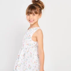 Robe sans manches en broderie anglaise fleurie pour fille