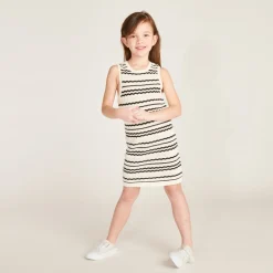 Robe sans manches en tricot fantaisie à rayures pour fille