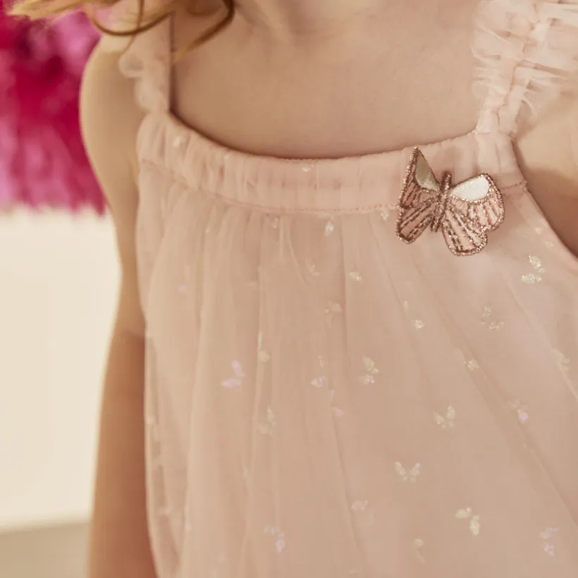 Robe sans manches en tulle imprimés papillons pour bébé fille