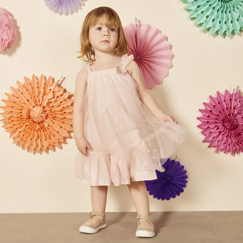 Robe sans manches en tulle imprimés papillons pour bébé fille