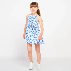 Robe sans manches imprimée fleurs avec taille nouée pour fille