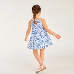 Robe sans manches imprimée fleurs avec taille nouée pour fille