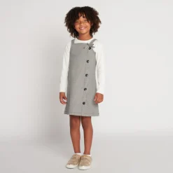Robe sans manches imprimée pied de poule pour fille