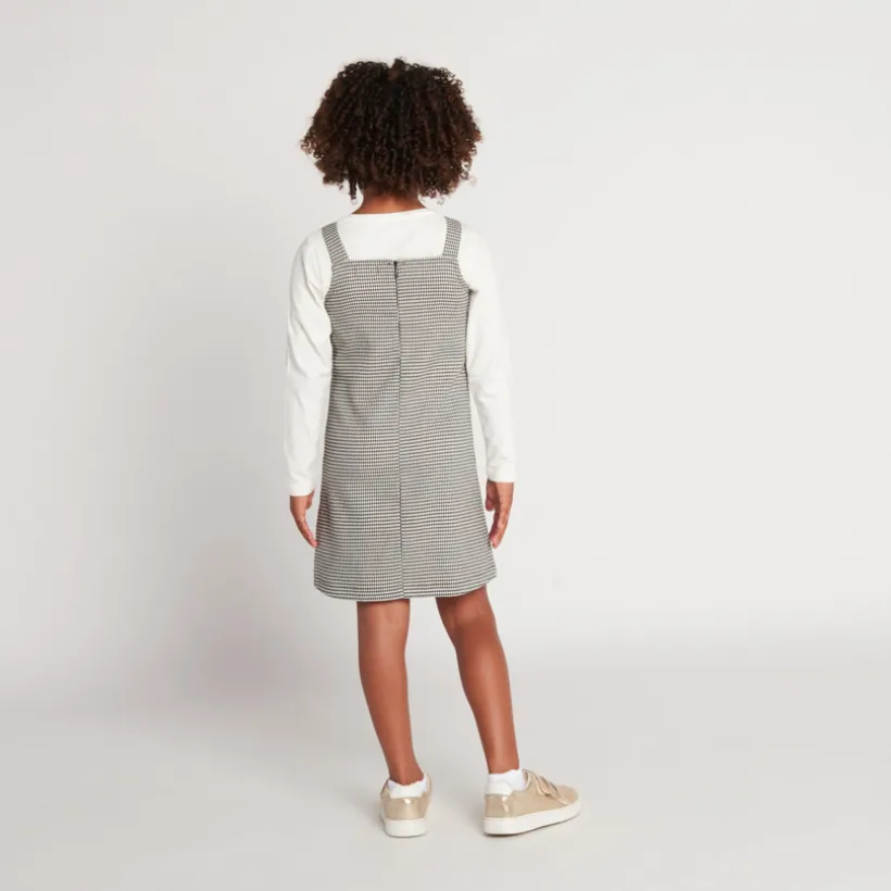Robe sans manches imprimée pied de poule pour fille