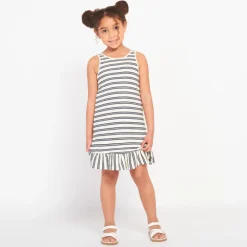 Robe sans manches rayée à volant pour fille