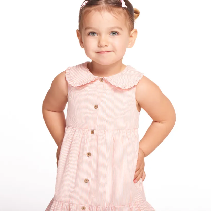 Robe sans manches à rayures et col claudine pour bébé fille