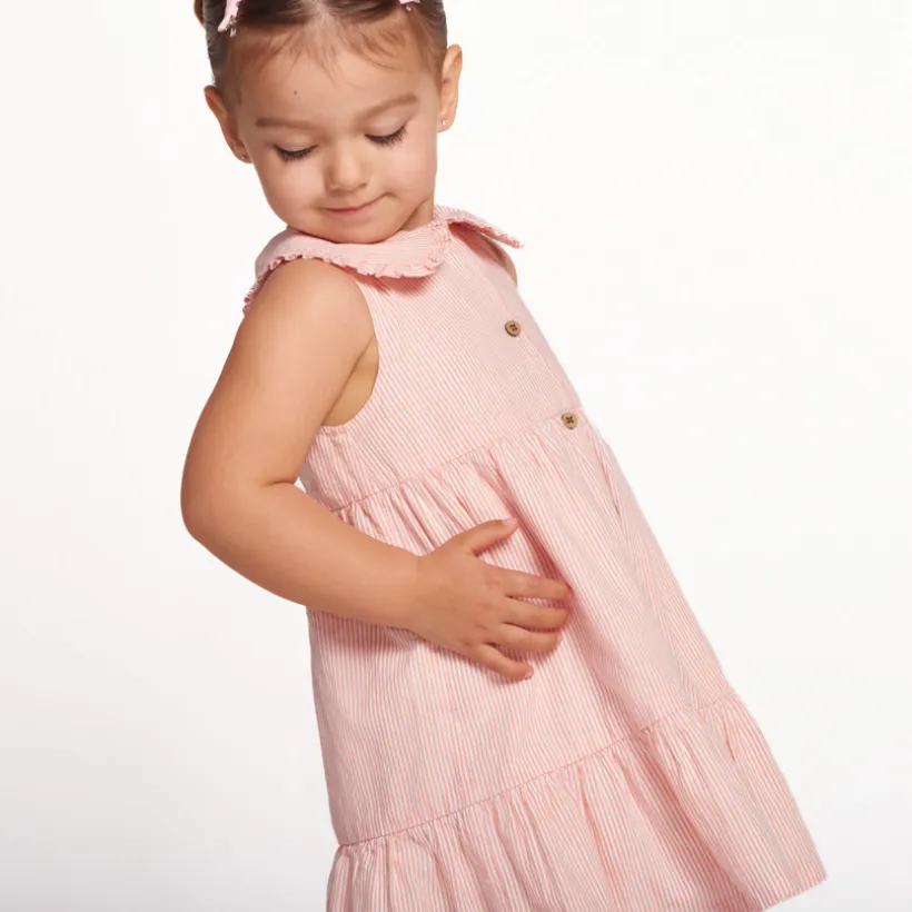 Robe sans manches à rayures et col claudine pour bébé fille