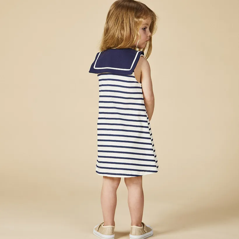 Robe sans manches à rayures et col marin pour bébé fille