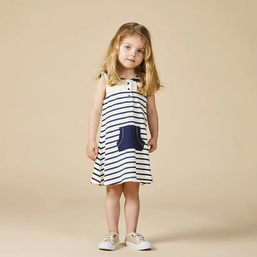 Robe sans manches à rayures et col marin pour bébé fille
