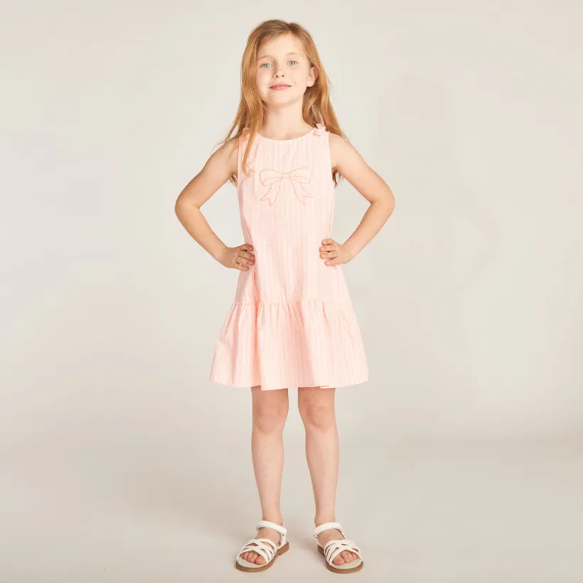 Robe sans manches vichy avec nœud brodé pour fille