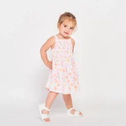 Robe à smocks imprimé fantaisie pour bébé fille