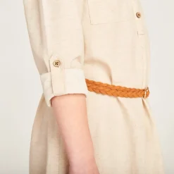 Robe style chemise à manches longues + ceinture pour fille
