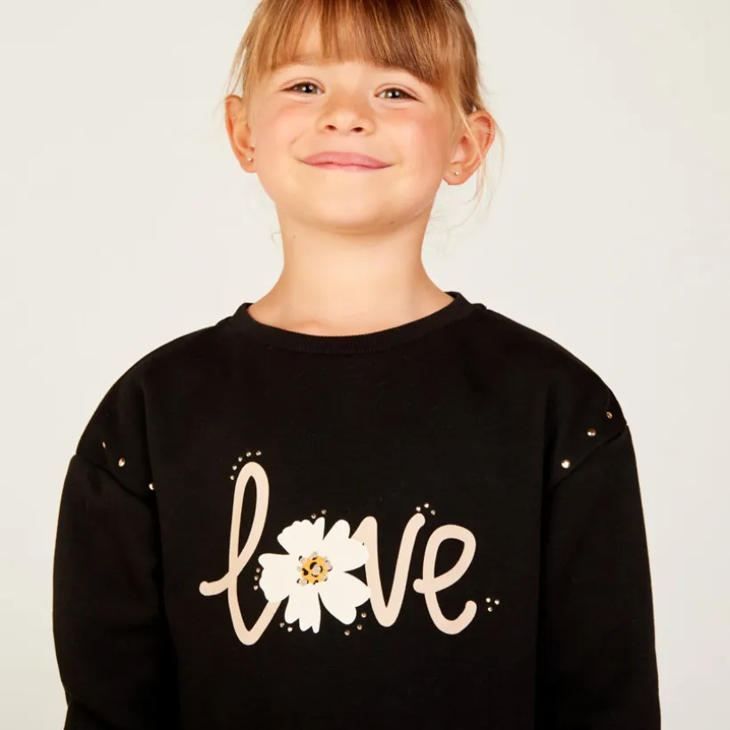 Robe sweat manches longues à strass pour fille