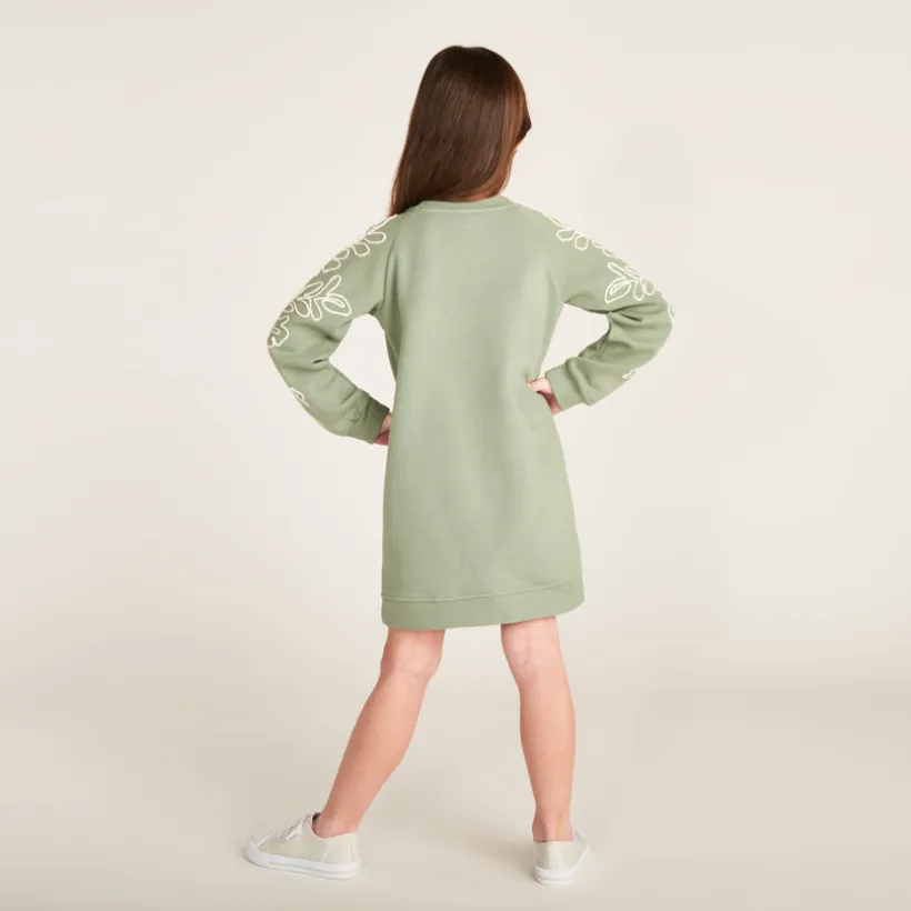 Robe sweat molleton avec cording fleuri pour fille