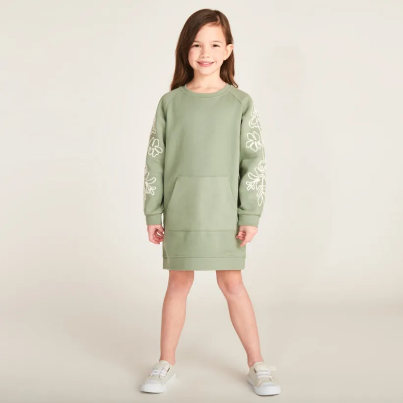 Robe sweat molleton avec cording fleuri pour fille