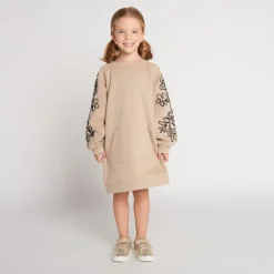 Robe sweat molletonnée avec cording sur les manches pour fille