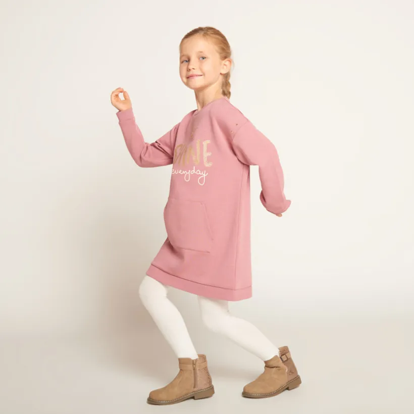 Robe sweat molletonnée à poche kangourou pour fille