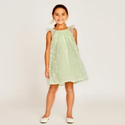 Robe unie en tulle avec petites fleurs 3D pour fille